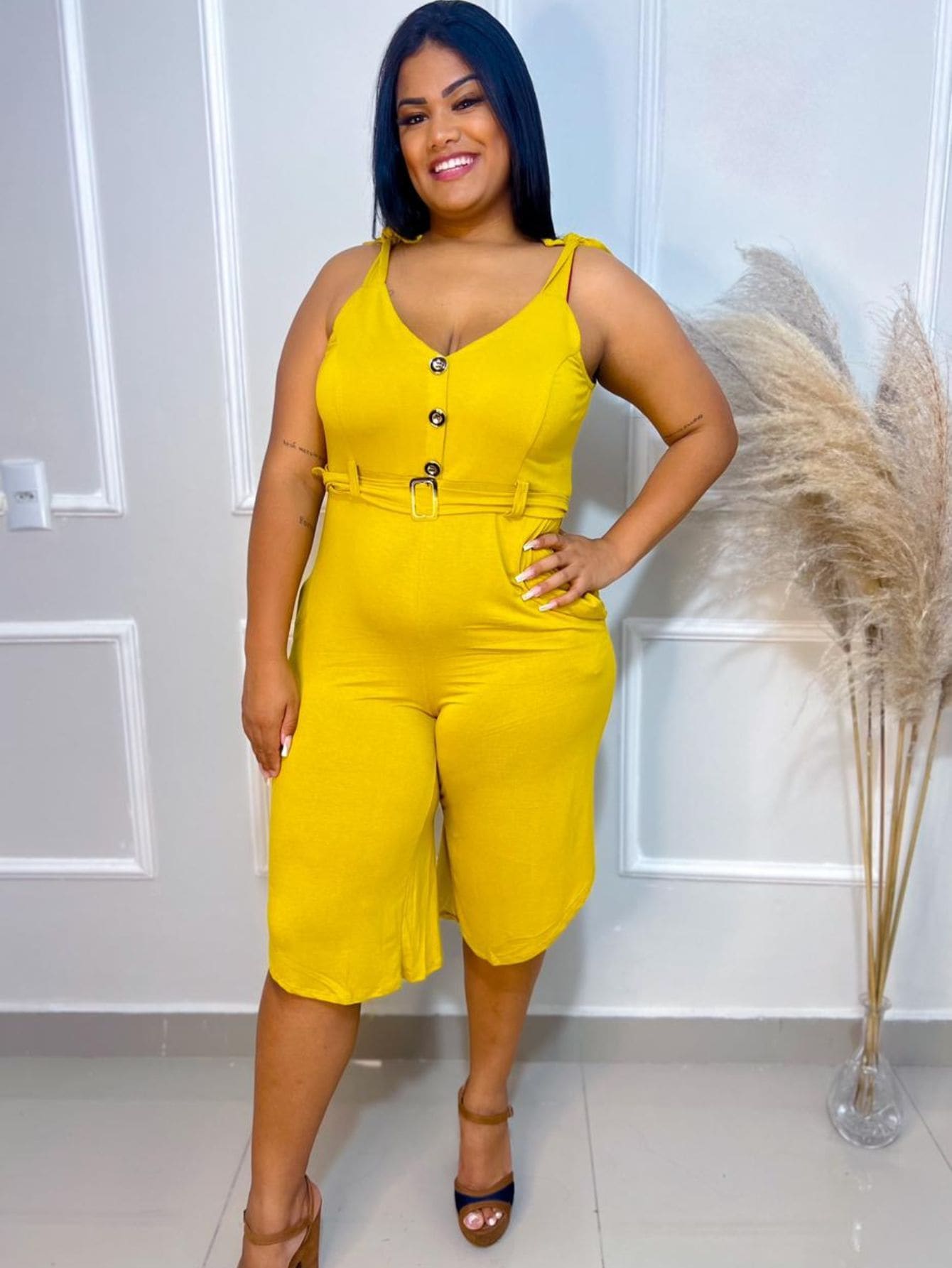 Women Jumpsuits - Màu Mù tạt vàng - Xem 1