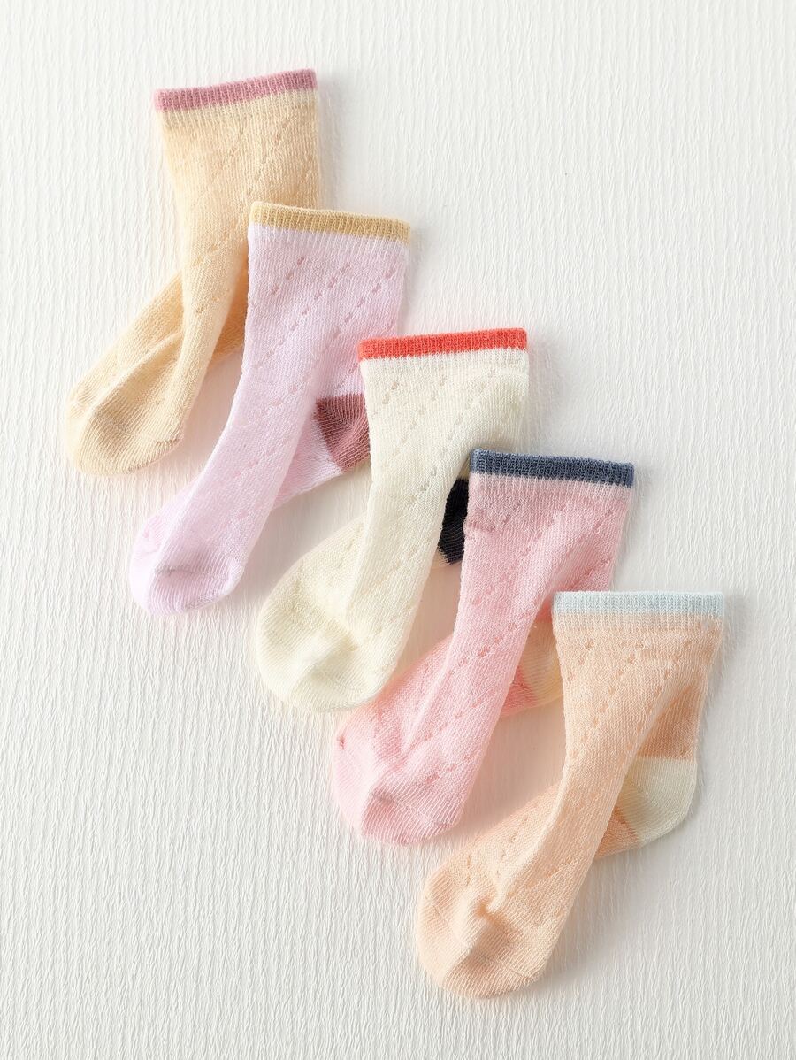 5雙撞色中筒襪帶隱形接縫適用於嬰幼兒 - 彩色 - 查看 1