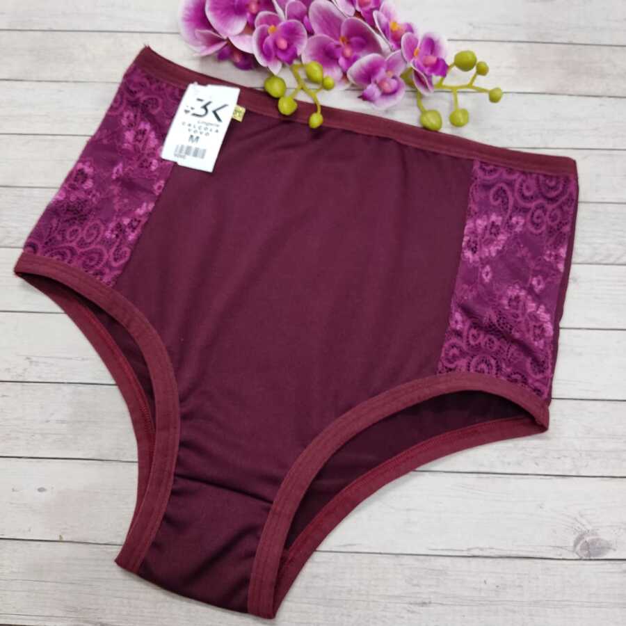 HIGH WAIST PANTS PLUS SIZE AND REGULAR LINGERIE LINGERIE PANTY - Burgundy - View 1