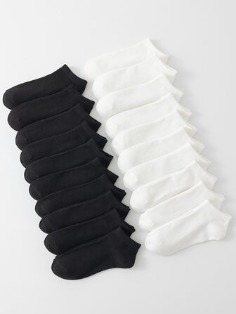 20 Pairs Of Black & White Women's Low-cut Simple Daily Socks