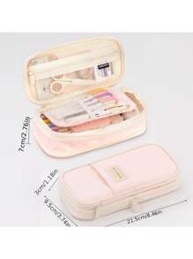 1pc Expandable Pencil Case With Compartments, Large Capacity Pencil Cases Pencil Bag Pouch, Portable Pencil Case Large School Stationery Organizer, Makeup Cosmetic Bag - Pink - View 1