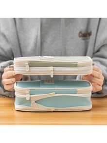 1pc Expandable Pencil Case With Compartments, Large Capacity Pencil Cases Pencil Bag Pouch, Portable Pencil Case Large School Stationery Organizer, Makeup Cosmetic Bag - Pink - View 2