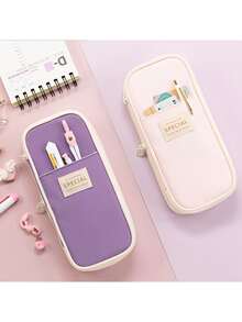 1pc Expandable Pencil Case With Compartments, Large Capacity Pencil Cases Pencil Bag Pouch, Portable Pencil Case Large School Stationery Organizer, Makeup Cosmetic Bag - Pink - View 4