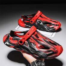 男士花園木屐鞋,流行塗鴉裝飾,合適的適用於室內&戶外,透氣&輕便,網面工作涼鞋,防水海灘情侶鞋適合女士 - 紅色 - 查看 7