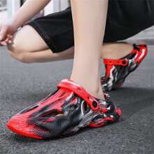 男士花園木屐鞋,流行塗鴉裝飾,合適的適用於室內&戶外,透氣&輕便,網面工作涼鞋,防水海灘情侶鞋適合女士 - 紅色 - 查看 9