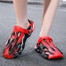 男士花園木屐鞋,流行塗鴉裝飾,合適的適用於室內&戶外,透氣&輕便,網面工作涼鞋,防水海灘情侶鞋適合女士 - 紅色 - 查看 11