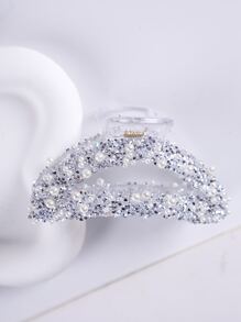 1 件装女士多色碎花新月形发片亚克力爪夹日常优雅头饰发夹发夹发夹发夹发夹接发夹，学校用品，学院秋冬发饰，适合女士度假装扮 - 銀色 - 查看 5