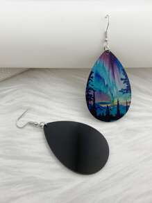 1對極光山湖風景印花淚滴形懸垂耳環波西m亞經典款式精美女性禮品 - 彩色 - 查看 2