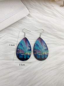 1對極光山湖風景印花淚滴形懸垂耳環波西m亞經典款式精美女性禮品 - 彩色 - 查看 3