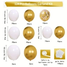 Kit per ghirlanda di palloncini da 124 pezzi bianchi e dorati con coriandoli multicolore in lattice, ideale per compleanni, anniversari, matrimoni, addio al nubilato, proposte, decorazioni per feste, Natale