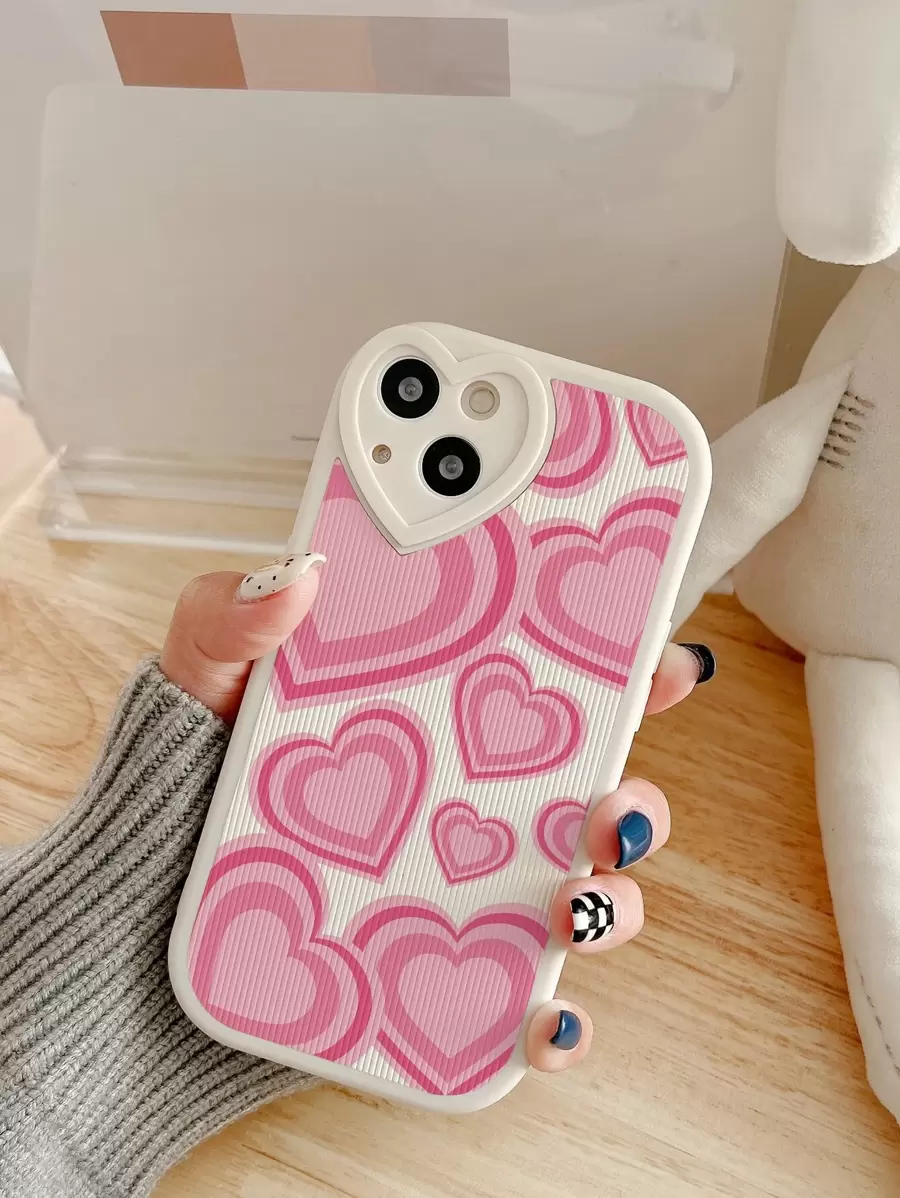 1pc Heart-Shaped Leather TPU Phone Case Compatible With Apple 11, 13, 14, 15, 15 Pro, 15 Pro Max, 16, 16 Pro, 16 Plus, 16 Pro Max - Multicolor - View 1