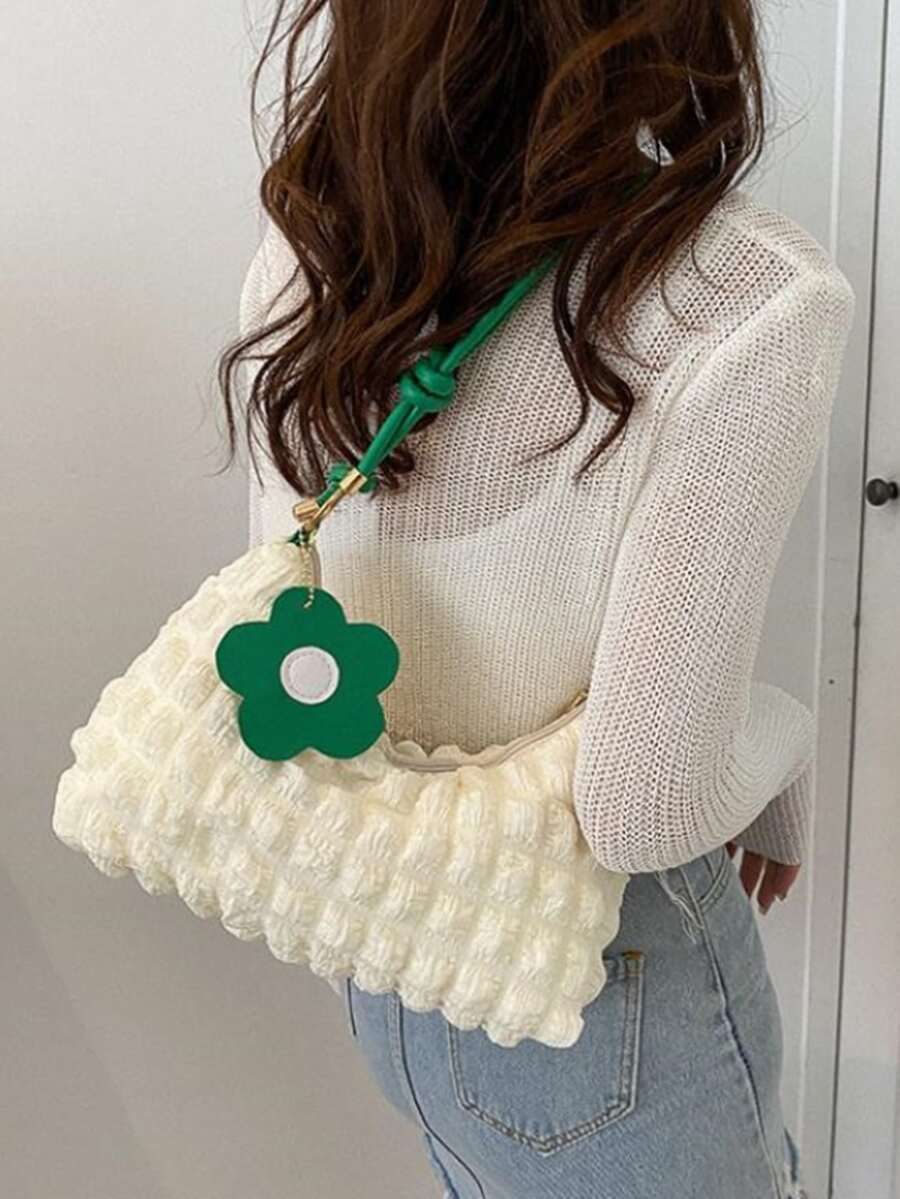 Yw-白綠花朵裝飾女士肩袋