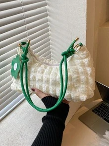 Yw-白綠花朵裝飾女士肩袋