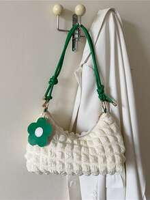 Yw-白綠花朵裝飾女士肩袋