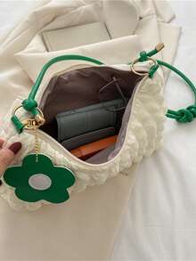 Yw-白綠花朵裝飾女士肩袋