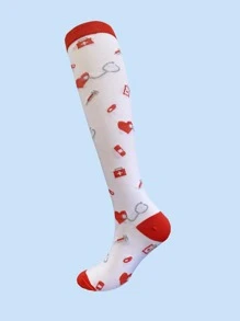 1 双护士压力袜跑步女士和男士袜子适合飞行旅行运动 Crossfit 户外骑行长压力长袜 - 彩色 - 查看 6