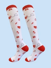 1 双护士压力袜跑步女士和男士袜子适合飞行旅行运动 Crossfit 户外骑行长压力长袜 - 彩色 - 查看 2