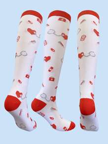 1 双护士压力袜跑步女士和男士袜子适合飞行旅行运动 Crossfit 户外骑行长压力长袜 - 彩色 - 查看 3