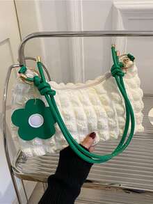 Yw-白綠花朵裝飾女士肩袋