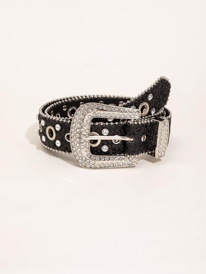 1 Stück Gürtel Strass, Loch, Schwarz Taille, Für Frauen