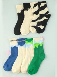 4雙男士字母圖案中筒襪 - 彩色 - 查看 2