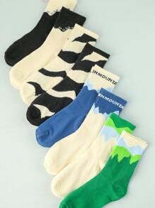 4雙男士字母圖案中筒襪 - 彩色 - 查看 3