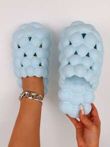 Puffy Bong bóng Giày dép Với Vải Thiết kế - Màu xanh lam - Xem 1