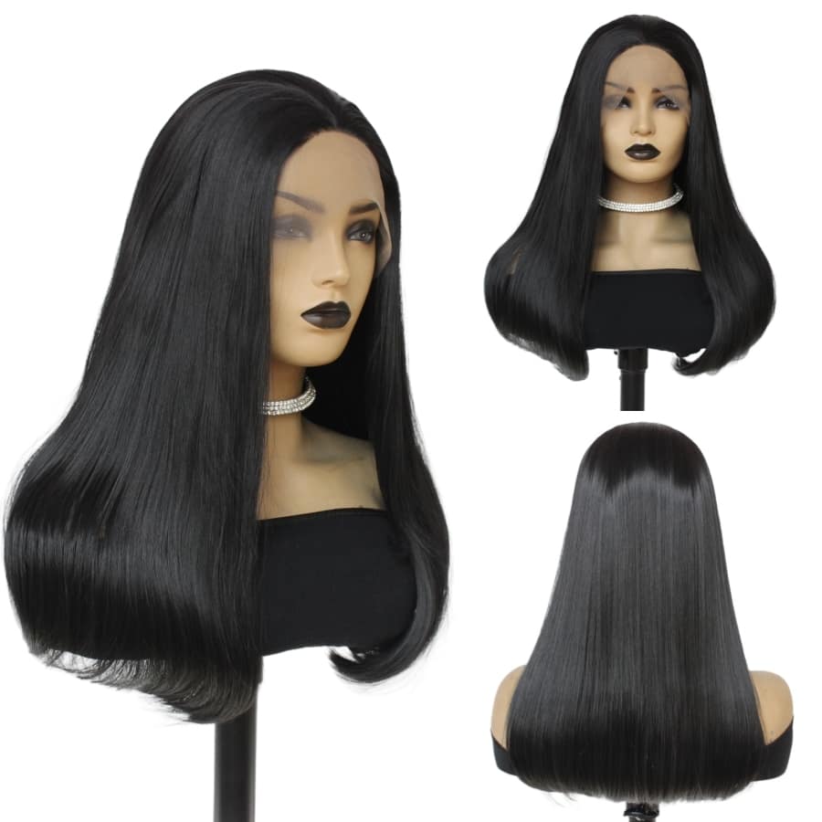 Natural Black Short Bob Lace Wigs For  Heat Resistant Synthetic Lace Front Wigs  Glueless Soft Lace Natural Looking Daily Wigs 16inch - Black - View 1