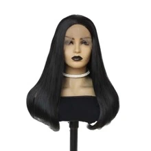 Natural Black Short Bob Lace Wigs For  Heat Resistant Synthetic Lace Front Wigs  Glueless Soft Lace Natural Looking Daily Wigs 16inch - Black - View 2