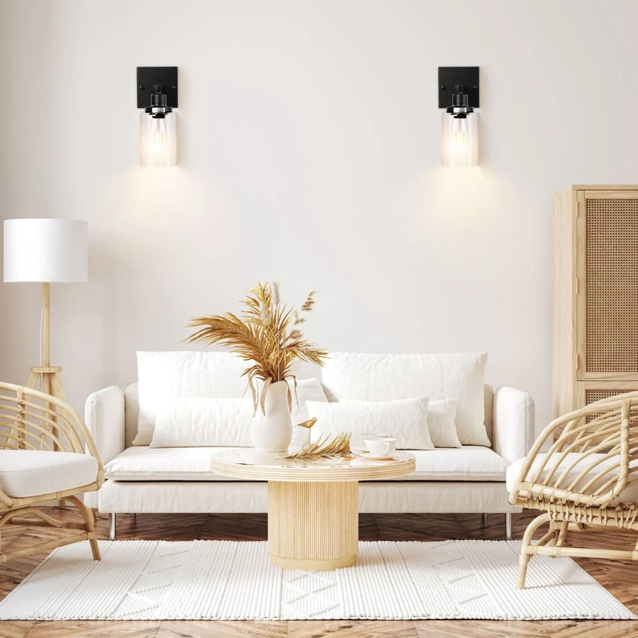 2-Pack Light Fixtures Wall Mount, Farmhouse Wall Lanterns with Clear Glass Black Wall Sconces, Front Porch Lights for Living Room Bathroom - 黑色 - 查看 1