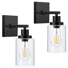 2-Pack Light Fixtures Wall Mount, Farmhouse Wall Lanterns with Clear Glass Black Wall Sconces, Front Porch Lights for Living Room Bathroom - 黑色 - 查看 2