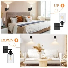 2-Pack Light Fixtures Wall Mount, Farmhouse Wall Lanterns with Clear Glass Black Wall Sconces, Front Porch Lights for Living Room Bathroom - 黑色 - 查看 4