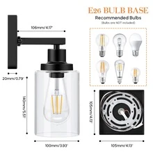 2-Pack Light Fixtures Wall Mount, Farmhouse Wall Lanterns with Clear Glass Black Wall Sconces, Front Porch Lights for Living Room Bathroom - 黑色 - 查看 3