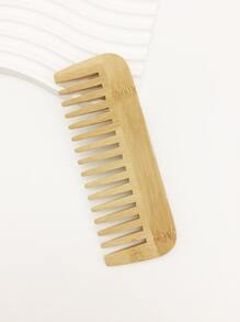 1pc Bamboo & Wood Hair Comb With Wide Teeth & Texture Design, For Oil Control & Massaging, Suitable For Straight & Curly & Knotted Hair - Yellow - View 5