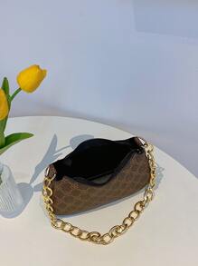 Geometric Pattern Mini Fashionable Pu Shoulder Bag With Metal Chain - Coffee Brown - View 3