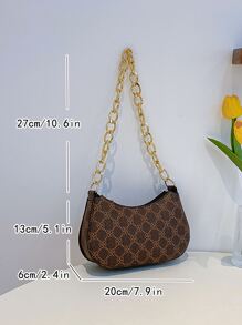 Geometric Pattern Mini Fashionable Pu Shoulder Bag With Metal Chain - Coffee Brown - View 8