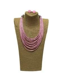 CONJUNTO DE COLAR DE FIO COM BRINCO RESINADO