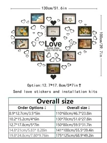 Creative Photo Wall Picture Frames Set Of 10 Heart-shaped Frames, Decor For Room Without Nails Hanging, Landscape/photo-display, Butterfly Stickers Included - Black - View 4