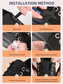 1pair Elastic No Tie Shoelaces, Black, Suitable For Sneakers And Sports Shoes, Casual Shoes, White Shoes, Accessories For Winter Shoes