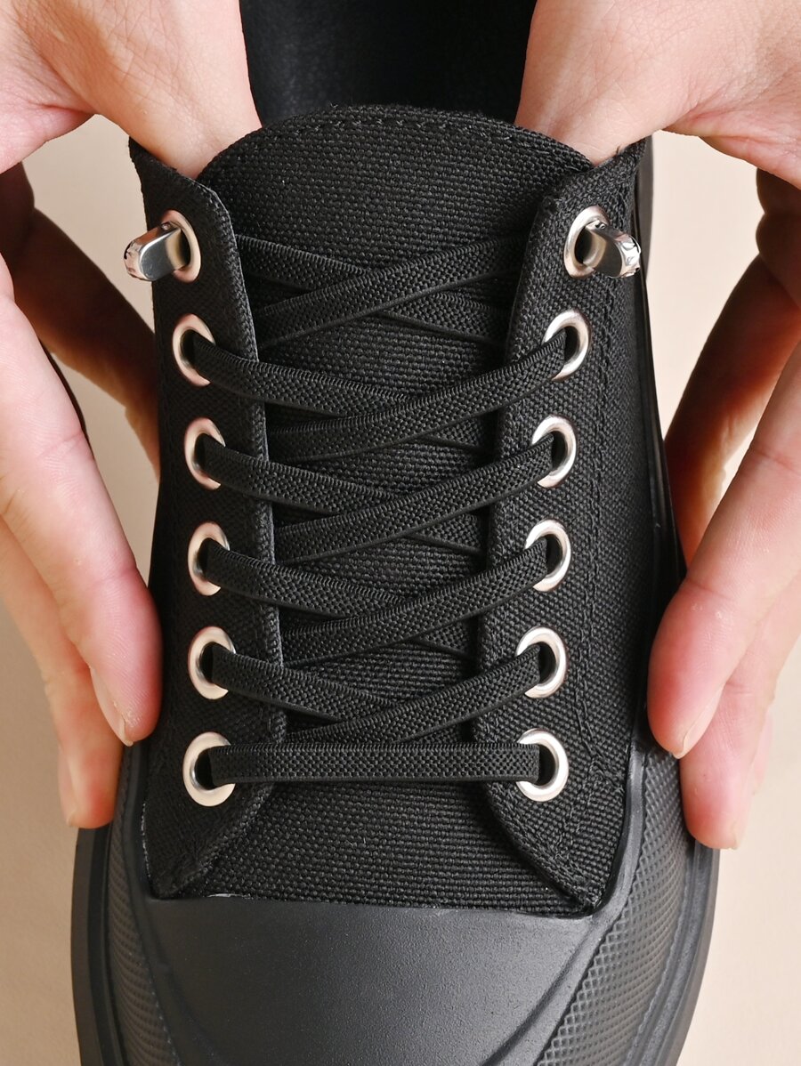 1pair Elastic No Tie Shoelaces, Black, Suitable For Sneakers And Sports Shoes, Casual Shoes, White Shoes, Accessories For Winter Shoes