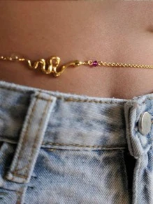 1pc Fashionable Exaggerated Geometric Snake Shaped Waist Chain, Beach Simple Vintage Design Body Chain - Gold - View 2