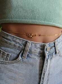 1pc Fashionable Exaggerated Geometric Snake Shaped Waist Chain, Beach Simple Vintage Design Body Chain - Gold - View 3