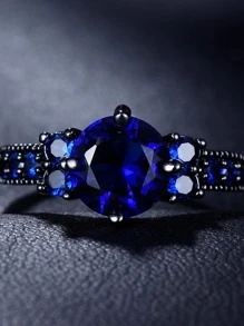 1pc Gothic-style Black Round Cubic Zirconia Wedding Ring