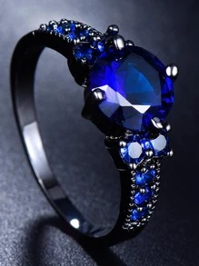 1pc Gothic-style Black Round Cubic Zirconia Wedding Ring