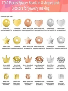 1200Pieces Gold Spacer Beads Set, Assorted Round Star Gold Beads for Bracelet Jewelry Making(Gold, Sliver, Rose Gold) - White - View 4