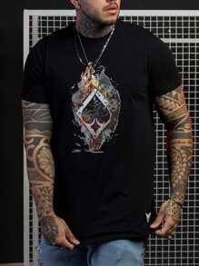 Camiseta Gola Careca estampada em alta definição carta fogo 100% algodão - Preto - Visão 3