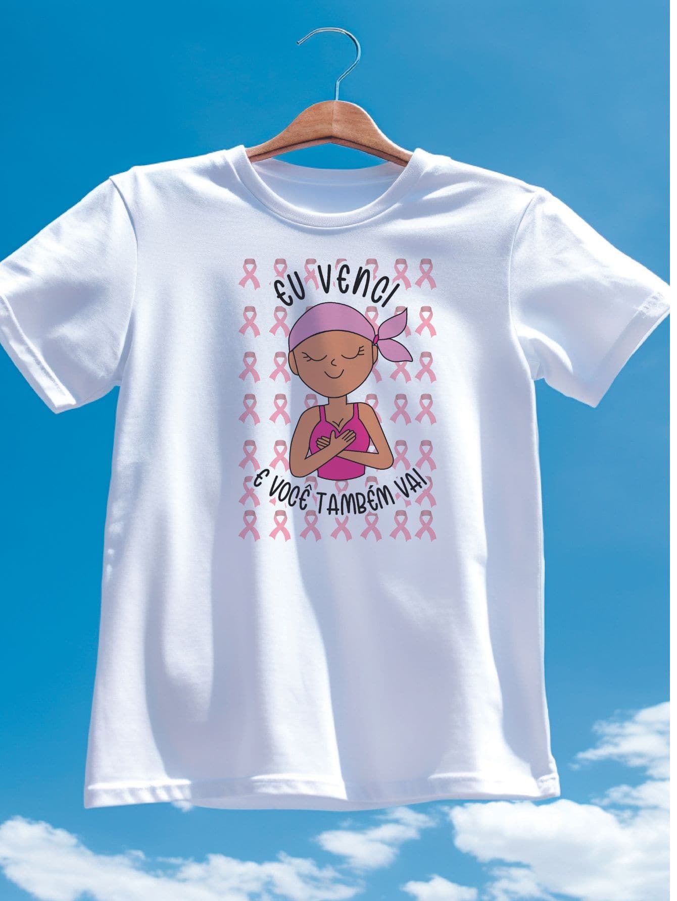 Baby look Feminina Eu Venci o Cancer, campanha - Branco - Visão 1