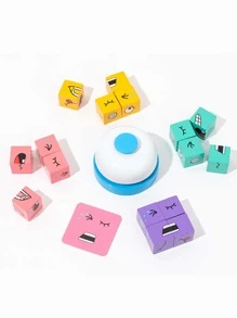 可變換表情魔術方塊積木拼圖，由16個木質方塊、72張卡片和1個鈴鐺組成的兒童教育和互動玩具，適用於學校、學生、文具和學用品 - 彩色 - 查看 2