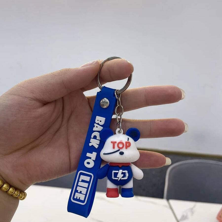 1pc Cute Silicone Blue Color Bear Decor Key Ring For Daily Decoration