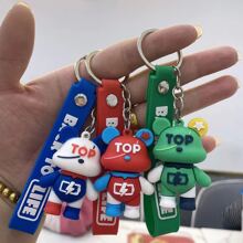 1pc Cute Silicone Blue Color Bear Decor Key Ring For Daily Decoration